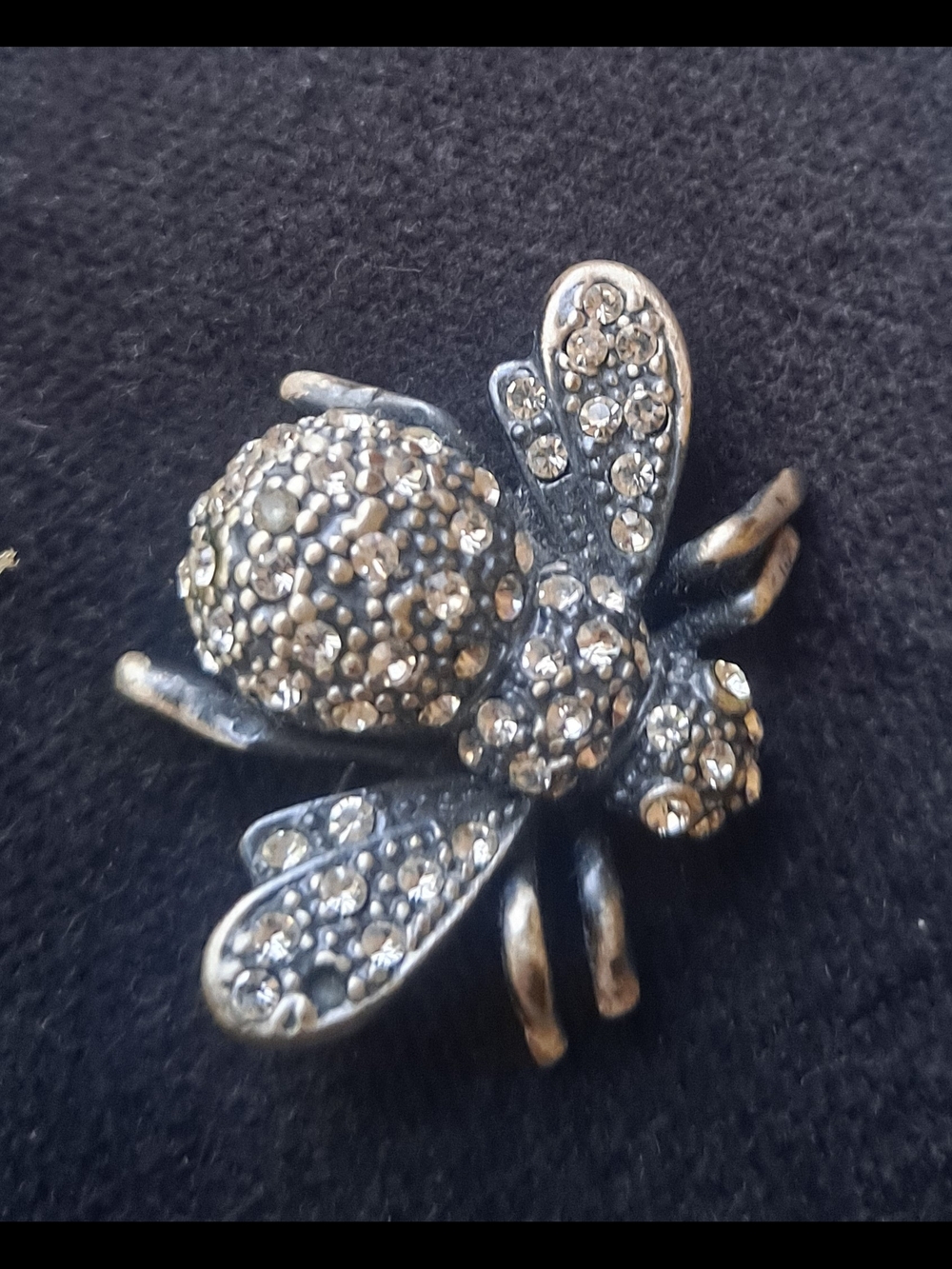 Joan Rivers "Black Knight" Queen Bee Brooc  with Clear Crystals